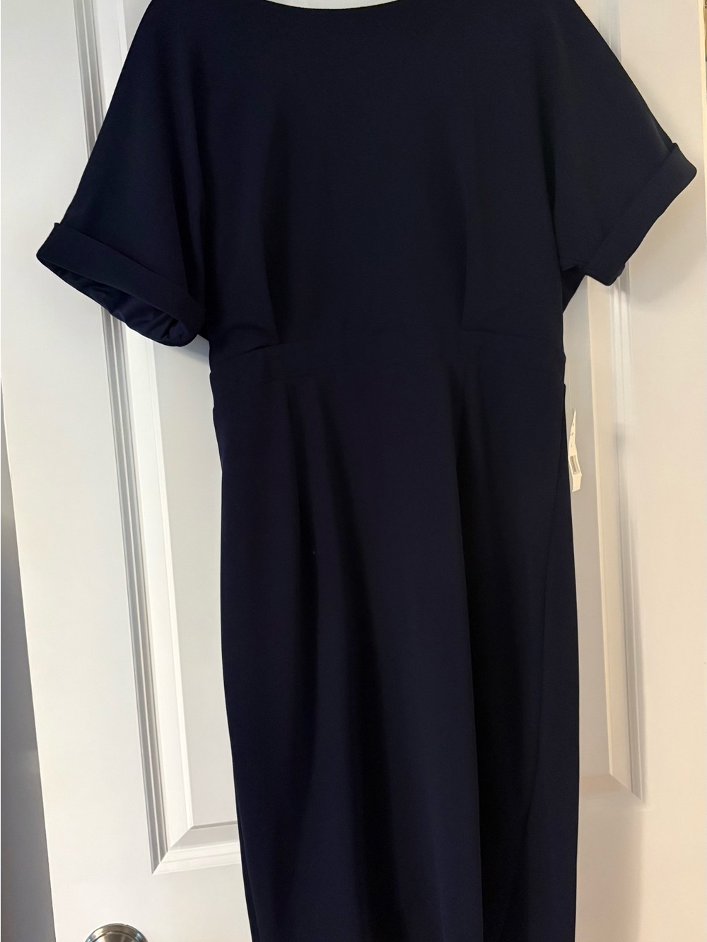 Classic Navy Short-Sleeve Midi Dress